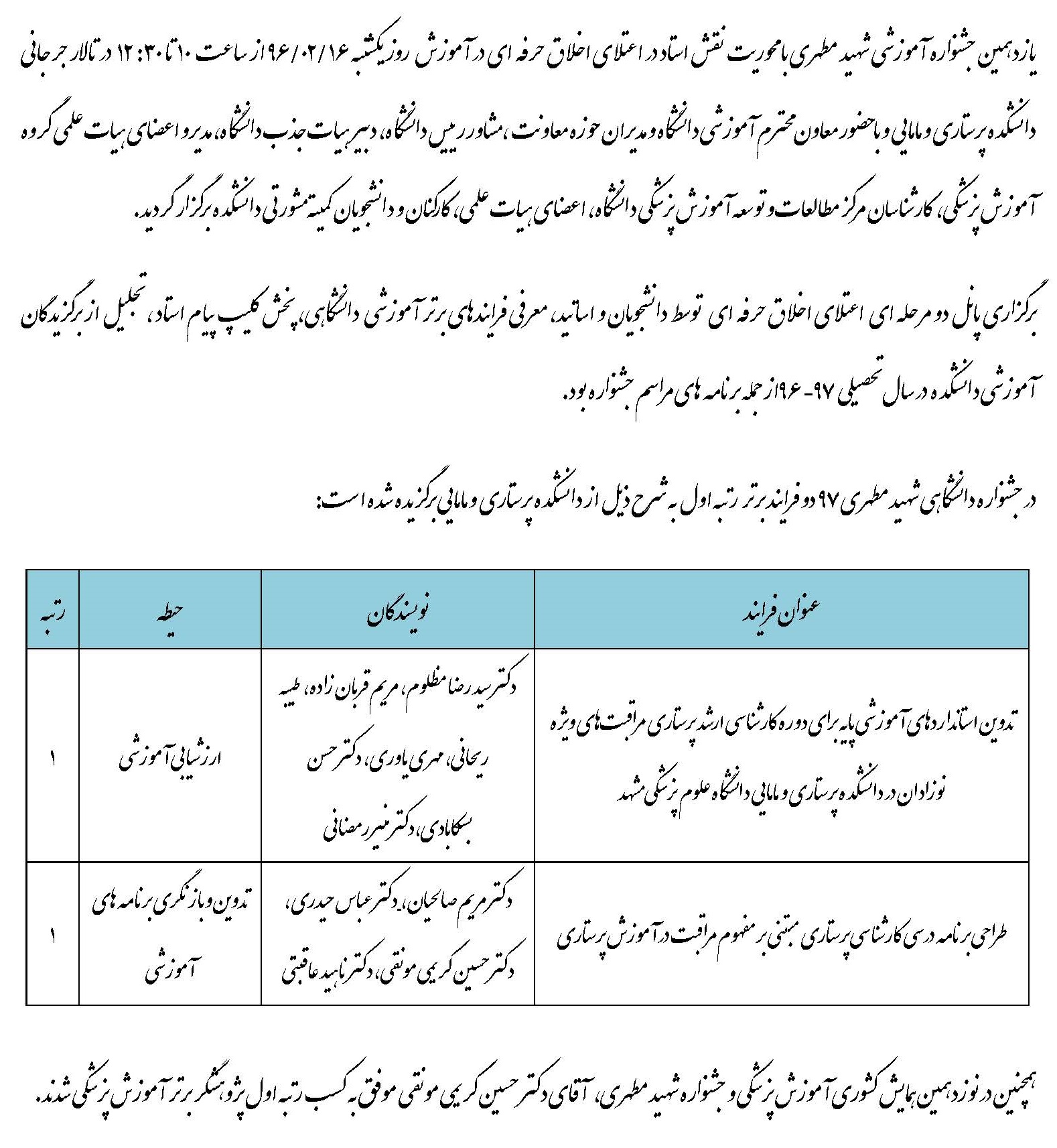 یازدهمین جشنواره آموزشی شهید مطهری با محوریت نقش استاد در اعتلای اخلاق حرفه ای در آموزش